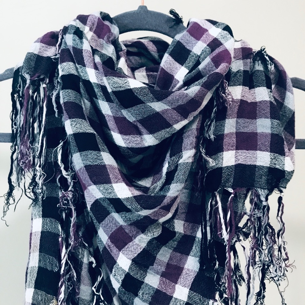SCARF | Black Purple and White Checkered Scarf - Picture 3 of 3